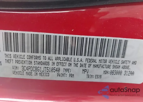 2018 Dodge Journey Sxt from USA, damaged, VIN 3C4PDCBG1JT510540
